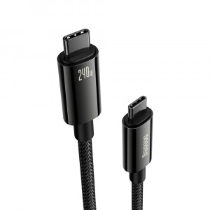 Кабел за зареждане и данни BASEUS Tungsten Gold USB Type C към USB Type C 480Mb/s 240W 3m CAWJ040101 черен - Img 2