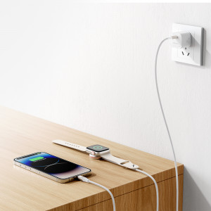 Кабел за зареждане и данни JOYROOM 2in1 USB Type C към Lightning / безжично зарядно за Apple Watch 1.5m бял (S-IW011) - Img 10