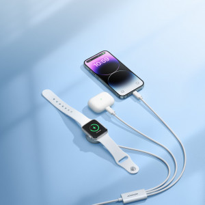 Кабел за зареждане и данни JOYROOM 3in1 USB Type A към 2x Lightning / безжично зарядно S-IW007 1.2m бял - Img 8