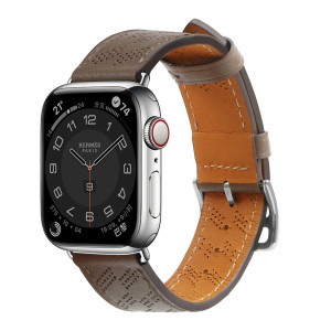 Каишка от естествена кожа Leather - Apple Watch 41mm Series 9 / 41mm Series 8 / 41mm Series 7 / 40mm Series 6 / 40mm SE / 40mm Series 5 / 40mm Series 4 / 38mm Series 3 / 38mm Series 2 / 38mm (1st gen) тъмнокафяв - Img 1