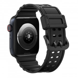 Каишка със стоманена закопчалка Triple Protection - Apple Watch 41mm Series 9 / 41mm Series 8 / 41mm Series 7 / 40mm Series 6 / 40mm SE / 40mm Series 5 / 40mm Series 4 / 38mm Series 3 / 38mm Series 2 / 38mm (1st gen) черен - Img 4