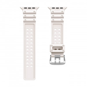 Каишка със стоманена закопчалка Triple Protection - Apple Watch Ultra 49mm / Ultra 2 49mm / 45mm Series 9 / 45mm Series 8 / 45mm Series 7 / 44mm SЕ (2nd gen) / 44mm SE / 44mm Series 6 / 44mm Series 5 / 44mm Series 4 / 42mm Series 3 / 42mm Series 2 бежов - Img 5