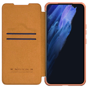 Калъф тип книга от еко кожа с подвижно покритие за камерата NILLKIN Qin Leather Pro - Samsung Galaxy S22 кафяв - Img 5