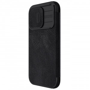 Калъф тип книга от еко кожа с подвижно покритие за камерата NILLKIN Qin Leather Pro - iPhone 15 Pro Max черен - Img 5