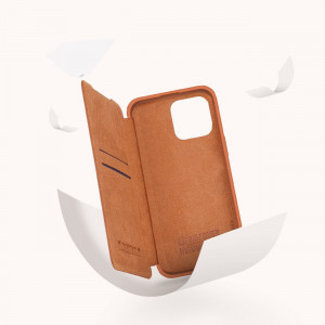 Калъф тип книга от еко кожа с подвижно покритие за камерата NILLKIN Qin Leather Pro - iPhone 14 Pro кафяв - Img 11