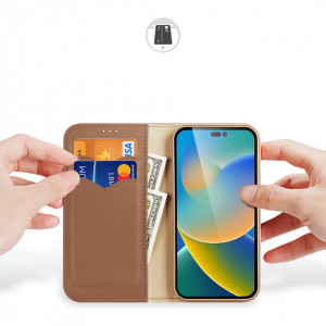 Калъф тип книга от естествена кожа DUX DUCIS Hivo със система против кражба - iPhone 14 Pro кафяв - Img 2