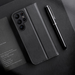 Калъф тип книга от естествена кожа DUX DUCIS Hivo със система против кражба - Samsung Galaxy S23 Ultra кафяв - Img 9
