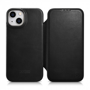 Калъф тип книга от естествена кожа iCARER CE Oil Wax Premium MagSafe - iPhone 14 Plus черен - Img 1