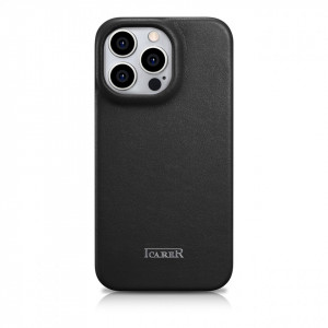 Калъф тип книга от естествена кожа iCARER CE Oil Wax Premium MagSafe - iPhone 14 Pro черен - Img 3