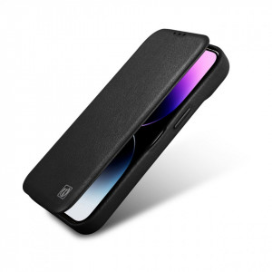 Калъф тип книга от естествена кожа iCARER CE Oil Wax Premium MagSafe - iPhone 14 Plus черен - Img 9