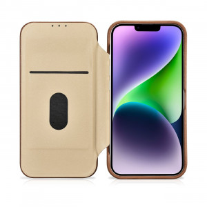 Калъф тип книга от естествена кожа iCARER CE Oil Wax Premium MagSafe - iPhone 14 кафяв - Img 18