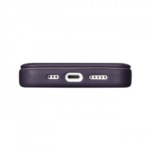 Калъф тип книга от естествена кожа iCARER CE Oil Wax Premium MagSafe - iPhone 14 Plus тъмнолилав - Img 11