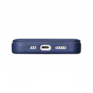 Калъф тип книга от естествена кожа iCARER CE Oil Wax Premium MagSafe - iPhone 14 Pro Max син - Img 11
