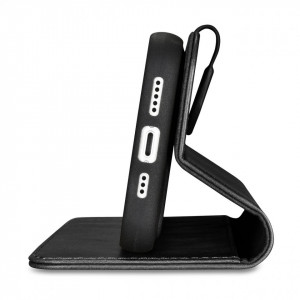 Калъф тип книга от естествена кожа iCARER Oil Wax Wallet 2в1 против кражба - iPhone 14 Plus черен - Img 7