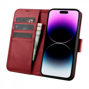 Калъф тип книга iCARER Wallet 2в1 против кражба - iPhone 14 Pro Cover червен - Img 3