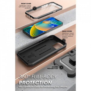 Калъф 360° със стойка и клипс SUPCASE Unicorn Beetle Pro - iPhone 13 / 14 черен - Img 6