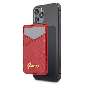 Магнитен джоб за карти GUESS Saffiano GUWMSSASLRE MagSafe червен - Img 1
