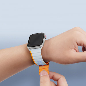 Магнитна каишка Dux Ducis LD - Apple Watch 41mm Series 9 / 41mm Series 8 / 41mm Series 7 / 40mm Series 6 / 40mm SE / 40mm Series 5 / 40mm Series 4 / 38mm Series 3 / 38mm Series 2 / 38mm (1st gen) сив / оранжев - Img 5