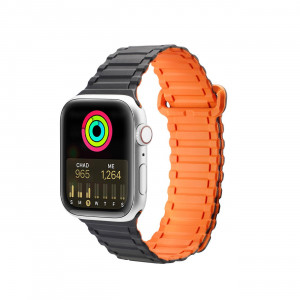 Магнитна силиконова каишка Dux Ducis Armor - Apple Watch 41mm Series 9 / 41mm Series 8 / 41mm Series 7 / 40mm Series 6 / 40mm SE / 40mm Series 5 / 40mm Series 4 / 38mm Series 3 / 38mm Series 2 / 38mm (1st gen) черен / оранжев - Img 1