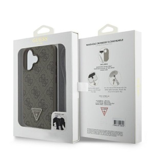 Оригилане Кожен Клаъф Guess Leather Metal Logo Strass Crossbody Case for iPhone 16 - кафяв - Img 9