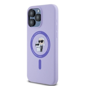 Оригилен Калъф Karl Lagerfeld Silicone Karl&amp;Choupette Heads Ring MagSafe Case for iPhone 15 Pro Max - Лилав - Img 2