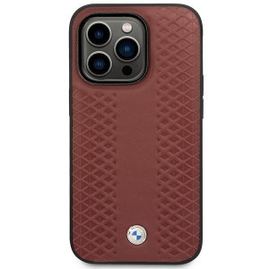 Оригинален гръб от еко кожа BMW Leather Diamond MagSafe BMHMP14L22RFGR - iPhone 14 Pro бургундско червен - Img 3