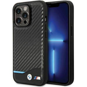 Оригинален гръб от естествена и еко кожа BMW Leather Carbon BMHCP13X22NBCK - iPhone 13 Pro Max черен - Img 1