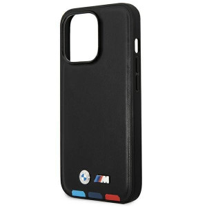 Оригинален гръб от естествена кожа BMW Leather Stamp Tricolor MagSafe BMHMP14X22PTDK - iPhone 14 Pro Max черен - Img 6