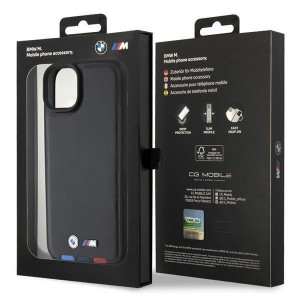 Оригинален гръб от естествена кожа BMW Leather Stamp Tricolor BMHCP15M22PTDK - iPhone 15 Plus черен - Img 8