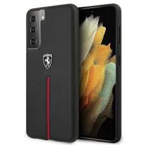 Оригинален гръб от естествена кожа FERRARI Off Track Leather Nylon Stripe FEOSIHCS21MBK - Samsung Galaxy S21+ 5G черен - Img 1