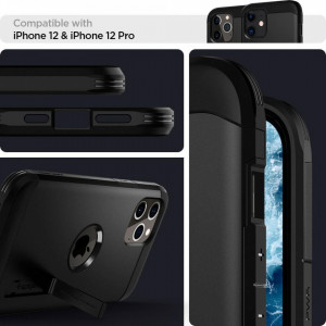 Оригинален гръб със стойка SPIGEN Tough Armor - iPhone 12 / 12 Pro черен - Img 10
