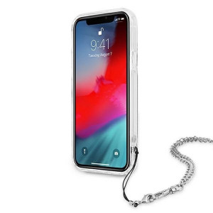 Оригинален гръб с верижка GUESS Peony Chain GUHCP12LKSPESI - iPhone 12 Pro Max сребрист - Img 5