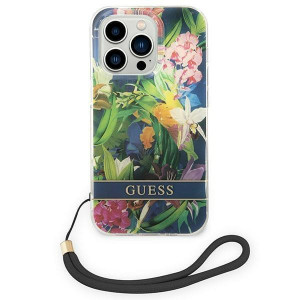 Оригинален гръб с връзка GUESS Flower GUOHCP14LHFLSB - iPhone 14 Pro син - Img 2