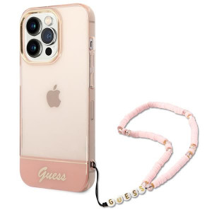 Оригинален гръб с гривна GUESS Translucent Pearl Strap GUHCP14LHGCOHP - iPhone 14 Pro розов - Img 1