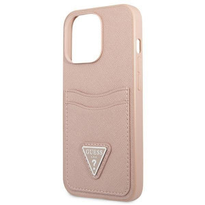 Оригинален гръб с джоб за карта GUESS SaffianoTriangle Logo Cardslot GUHCP13LPSATPP - iPhone 13 Pro розов - Img 6