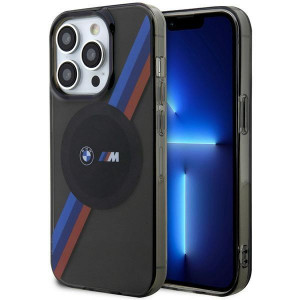 Оригинален гръб BMW Tricolor Stripes MagSafe BMHMP14XHDTK - iPhone 14 Pro Max сив