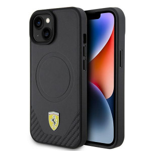 Оригинален гръб FERRARI Carbon Metal Logo MagSafe FEHMP15SPTEK - iPhone 15 черен - Img 1