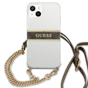 Оригинален гръб GUESS 4G Brown Strap Gold Chain GUHCP13SKC4GBGO - iPhone 13 mini прозрачен / кафяв - Img 3