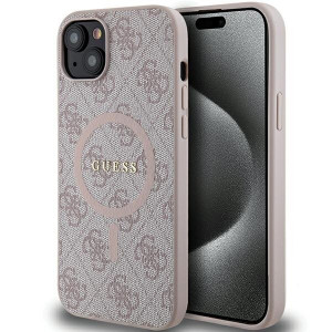 Оригинален гръб GUESS 4G Collection Leather Metal Logo MagSafe - iPhone 15 Plus / 14 Plus розов - Img 1