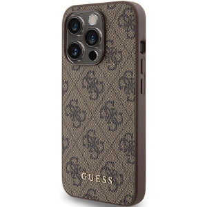 Оригинален гръб GUESS 4G Metal Gold Logo - iPhone 15 Pro кафяв - Img 2