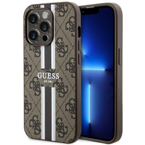 Оригинален гръб GUESS 4G Printed Stripe MagSafe GUHMP14XP4RPSW - iPhone 14 Pro Max кафяв - Img 1