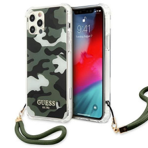 Оригинален гръб GUESS Camo GUHCP12LKSARKA с връзка - iPhone 12 Pro Max зелен / каки - Img 1