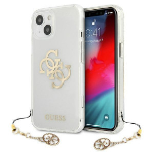 Оригинален гръб GUESS Charms GUHCP13SKS4GGO - iPhone 13 mini прозрачен / златист - Img 1