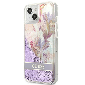 Оригинален гръб GUESS Flower Liquid Glitter GUHCP13SLFLSU - iPhone 13 mini лилав - Img 2