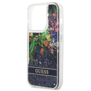 Оригинален гръб GUESS Flower Liquid Glitter GUHCP14LLFLSB - iPhone 14 Pro син - Img 6