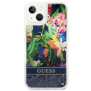 Оригинален гръб GUESS Flower Liquid Glitter GUHCP14MLFLSB - iPhone 14 Plus син - Img 3