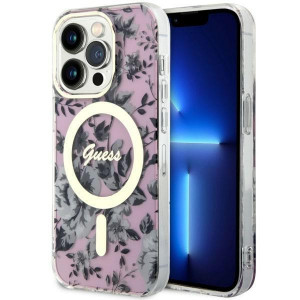 Оригинален гръб GUESS Flower MagSafe GUHMP14LHCFWSP - iPhone 14 Pro розов - Img 1