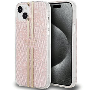 Оригинален гръб GUESS IML 4G Gold Stripe - iPhone 15 Plus / 14 Plus розов - Img 1