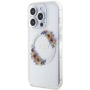 Оригинален гръб GUESS IML Flowers Wreatch MagSafe - iPhone 15 Pro прозрачен - Img 2