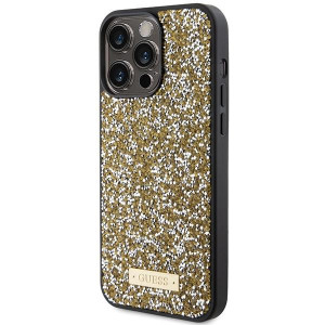 Оригинален гръб GUESS Rhinestone Metal Logo - iPhone 15 Pro жълт - Img 2